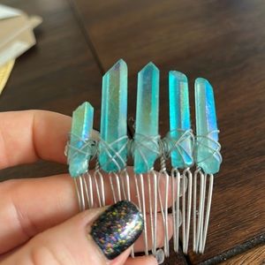 Iridescent blue crystal mini hair barette
